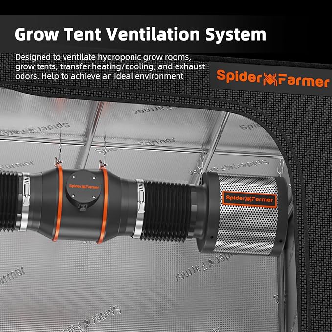 Spider Farmer 6 Inch Air Filtration Kit with Temp Humidity Controller | Includes GGS controller, inline fan, carbon filter, and 13 ft ducting for grow tent ventilation and hydroponics