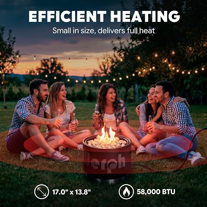 Werph 17-Inch Compact Propane Gas Fire Pit, 58,000 BTU, Black | Lightweight with Locking 2-in-1 Lid & Pumice Stones, Perfect for Camping, RV, Picnic, Fishing, and Backyard
