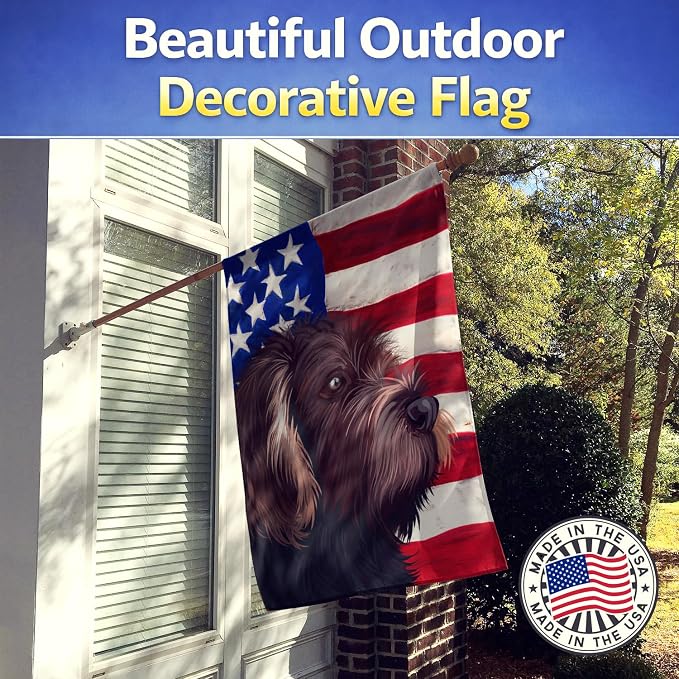 Caroline's Treasures CK6535CHF German Roughhaired Pointer American Flag House Flag Large Porch Sleeve Pole Decorative Outside Yard Banner Artwork Wall Hanging, Polyester, House Size, Multicolor