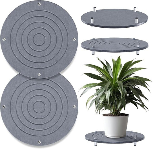 2Pcs 14 Inch Plant Saucers for Indoors, Instant Dry Diatomaceous Earth Plant Saucer, Plant Trays for Pots with Stainless Steel Feet, Plant Water Catcher Tray, Gray
