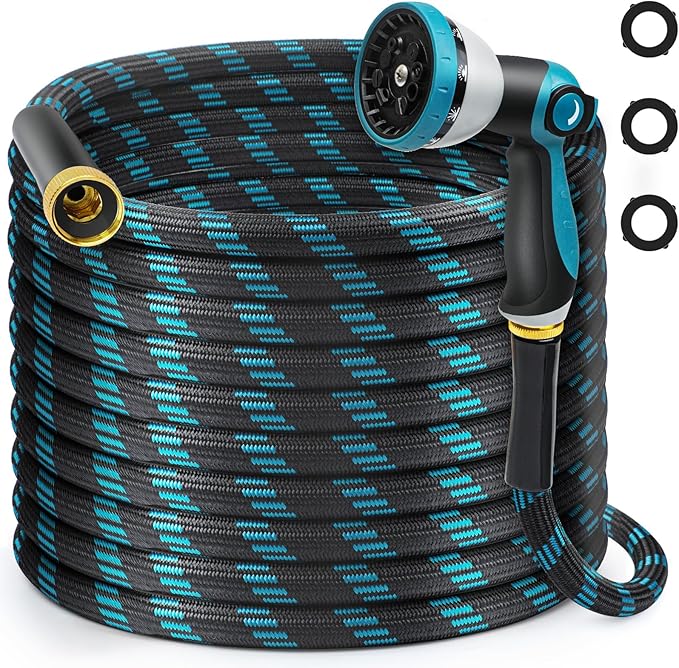 Gardentime 75FT Non-Expandable Garden Hose, Heavy Duty Flexible Water Hose with Leakproof 3/4" Fittings 10 Modes Spray Nozzle, Kink-Free, Lightweight & Durable for Yard, Lawn, Garden & Outdoor Use