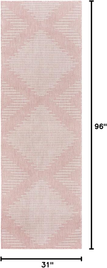 Unique Loom Outdoor Modern Collection Area Rug - Tambor (2' x 8' Runner, Pink/ Ivory)