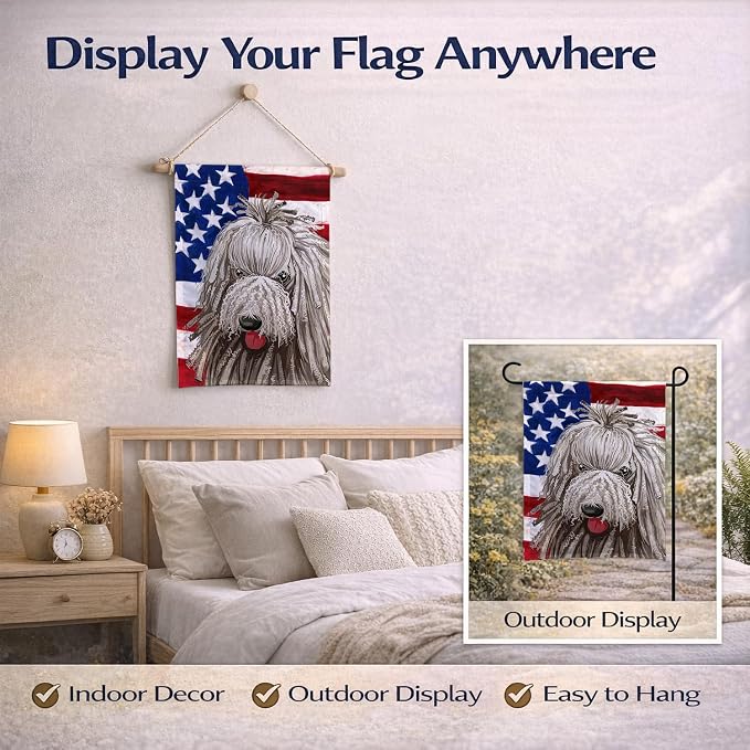 Caroline's Treasures CK6594GF Komondor American Flag Garden Flag Mailbox Flag Decorative Yard Flag Banner Outside Patio Artwork Yard Flower Beds, Garden Size, Multicolor