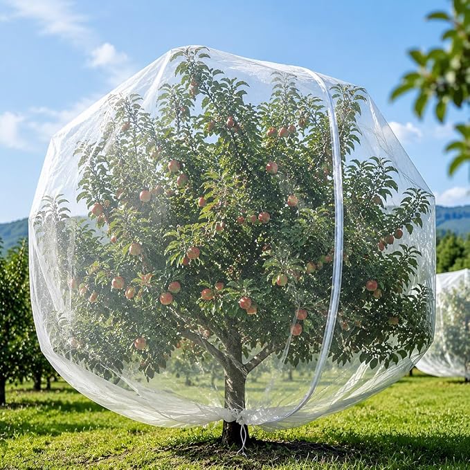 Extra Large 2Pack 14×18Ft Fruit Tree Netting with Drawstring & Zipper - Reusable Plant Protection Bag, Heavy Duty PE Mesh Cover for Blueberry Bushes - Blocks Birds/Deer/Squirrels