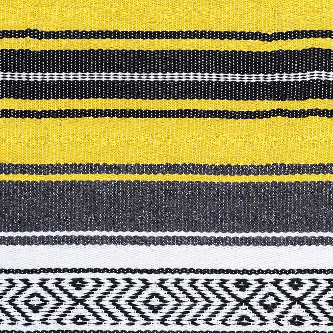 Airooglee Large Mexican Blanket - Perfect as Yoga Blanket, Outdoor Beach Serape Picnic Camping Woven Blanket, Boho Home Décor - Yellow