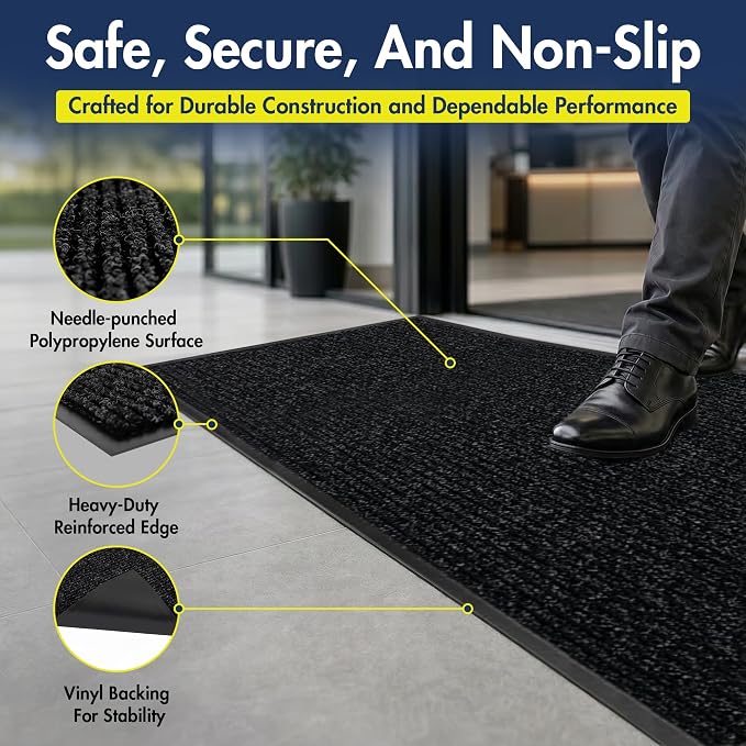 Notrax 109 Industrial Door Mat, 3' x 6' Large Entrance Mat, Heavy Duty Commercial Rugs for Entryway, Welcome Lobbies, Garage, and Mudroom, Made in the USA, Charcoal Black, Brush Step 109S0036CH