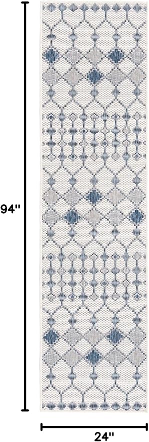 Unique Loom Outdoor Trellis Collection Area Rug - Traliccio (2' x 7' 10" Runner, Ivory/ Navy Blue)