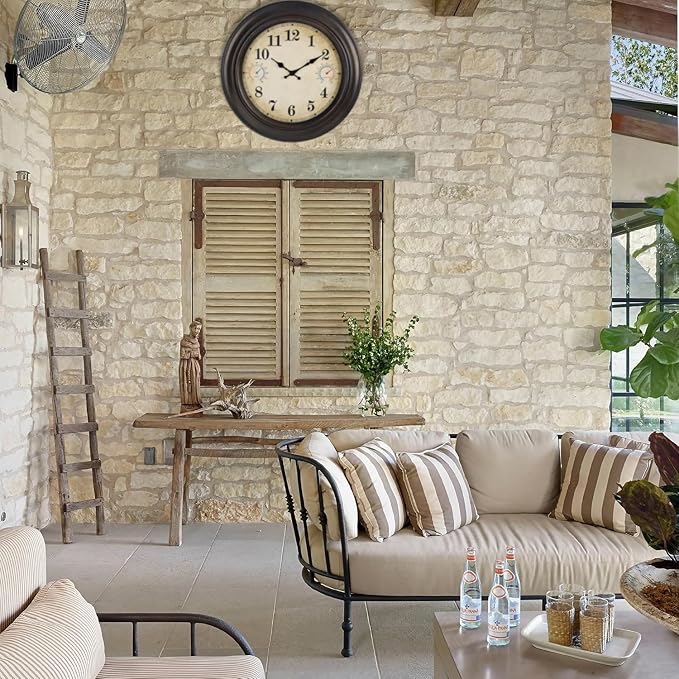 Large Outdoor Clock Waterproof with Thermometer & Hygrometer- 18 Inch Retro Bronze Indoor Outdoor Wall Clocks for Patio Pool Garden Farmhouse Decor, Silent Battery Operated