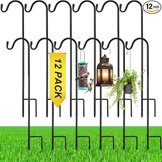 12 Pcs 24 Inch Shepherds Hook for Outdoor Adjustable Bird Feeder Pole Metal Steel Shepard Hooks for Hummingbird Stand Feeder Pole for Garden Plant, Lantern, Hanging Wedding Decor