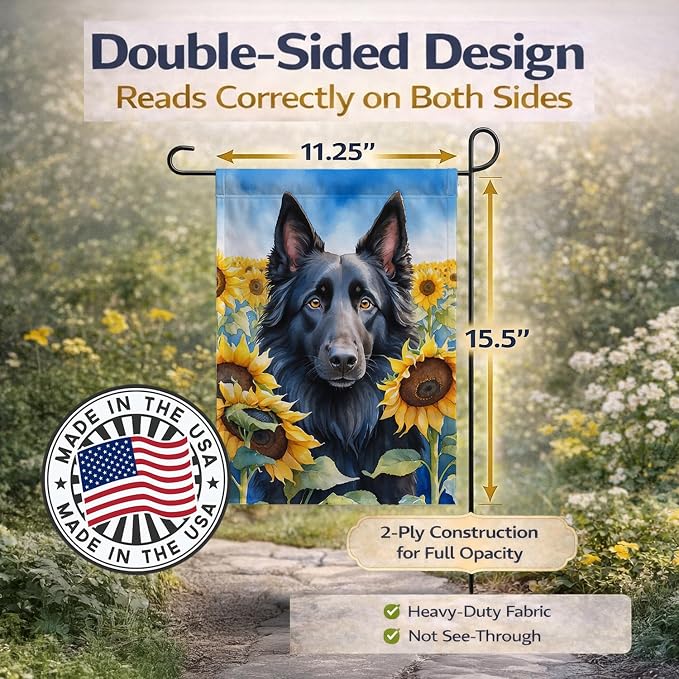 Caroline's Treasures DAC6023GF Belgian Sheepdog in Sunflowers Garden Flag Mailbox Flag Decorative Yard Flag Banner Outside Patio Artwork Yard Flower Beds, Garden Size, Multicolor