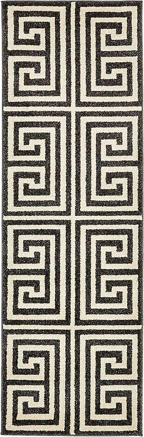 Unique Loom Athens Collection Classic Geometric Modern Border Design Area Rug (2' 0 x 6' 0 Runner, Black/ Beige)