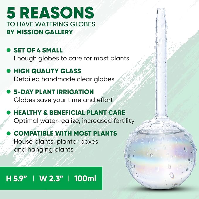 Clear Plant Watering Globes Set of 4 - Small Self Watering Globes for Indoor & Outdoor Plants - Automatic Glass Watering Bulbs for Daily Use, Plant Watering Devices