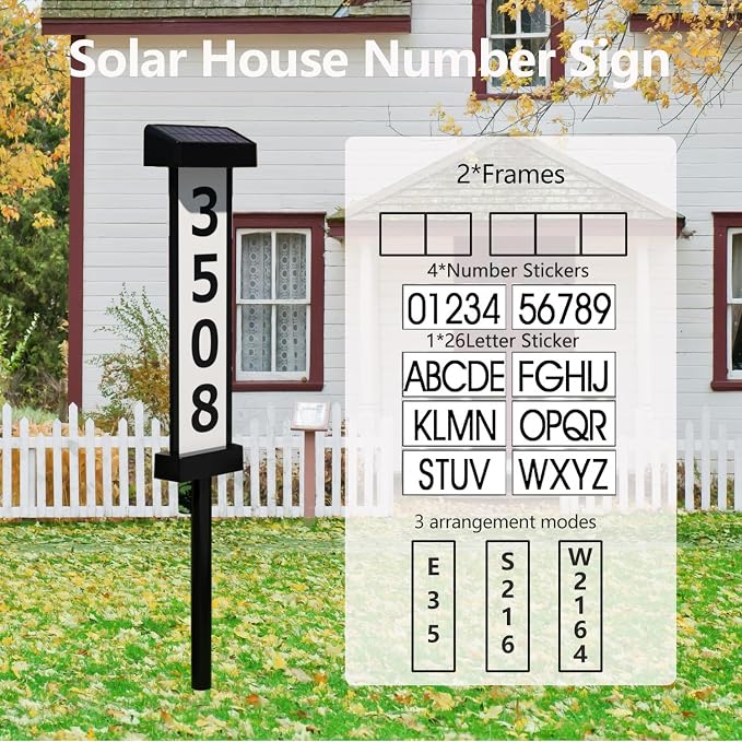 House Numbers for Outside [ Light up Dual-Sided Illuminated ], Solar Address signs for Yard with Plaque Stakes Outdoor Waterproof Illuminated Address Numbers for House Garden Patio Lawn