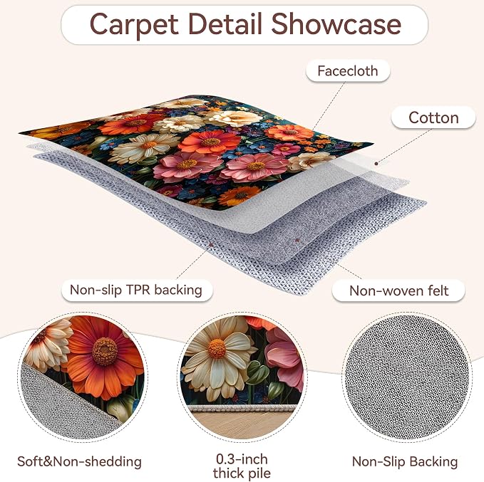 Area Rugs Abstract Flower Modern Neutral Large Living Room Carpet Cute Spring Floral Washable Rugs 5×7 for Kitchen Dinning Room Bedroom Farmhouse Nursery Office Home Decor