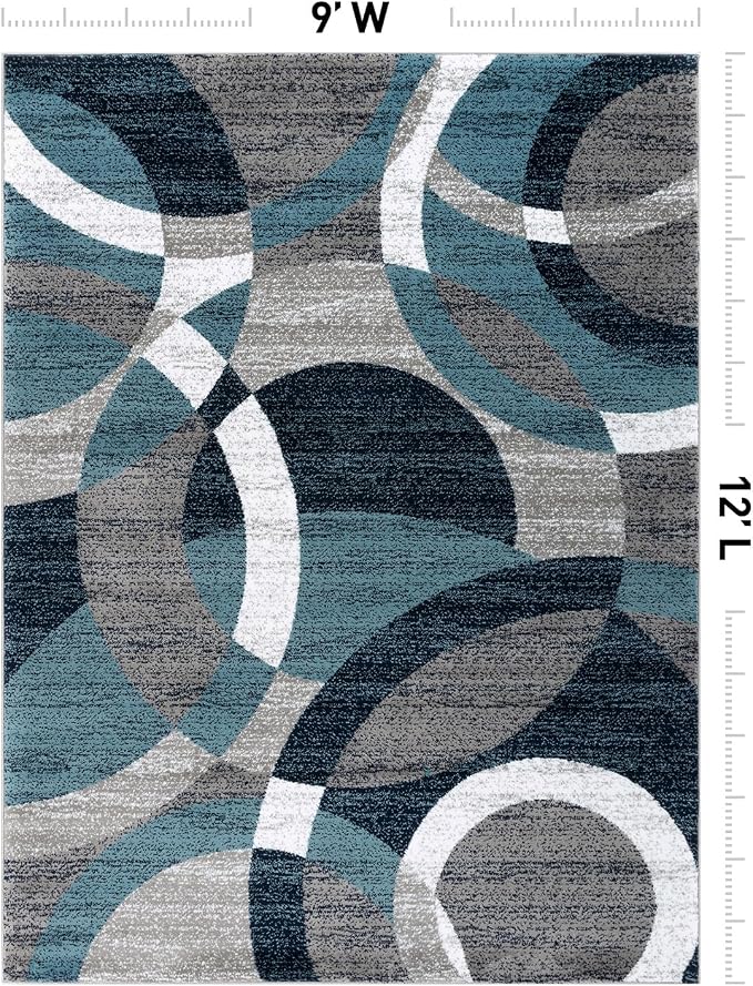 Rugshop Abstract Circles Contemporary High Traffic Area Rug Blue 9' x 12' | Rectangular, Size 9' x 12', Living Room, Bedroom, Dining Room, Home Office, Kitchen, Entryway, Hallway, Nursery, Kids Room