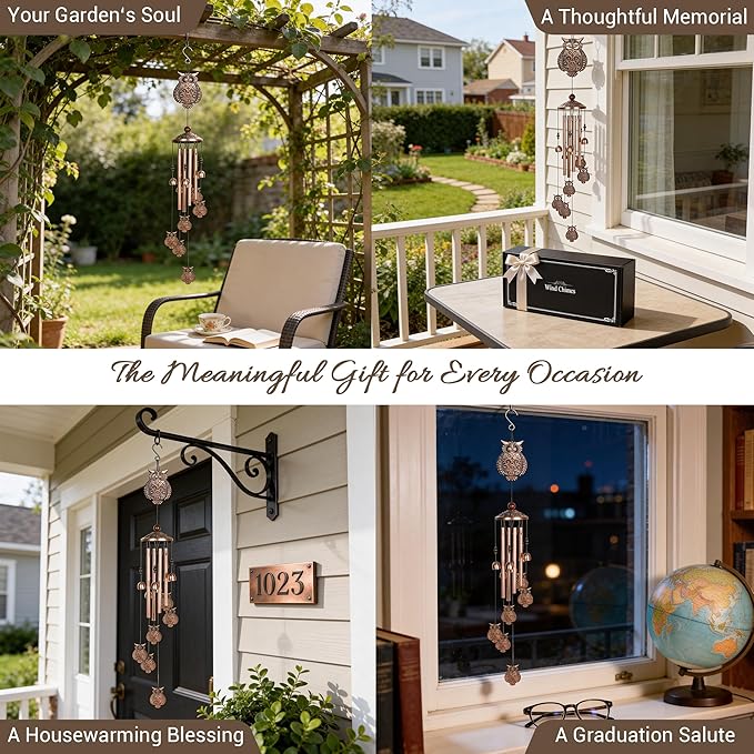 Wise Guardian Owl Wind Chime for Outside - The for Dad, Mother's Day, Family & Siblings, Graduation, Teacher, New Home & Your Garden (39 inches)