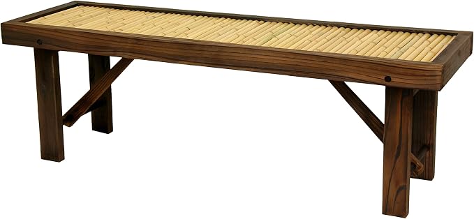 Red Lantern Japanese Bamboo Bench w/ Wood Frame