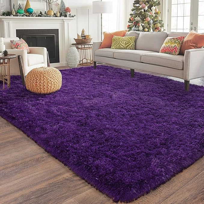 Soft Shag Fluffy Living Room Rug 6x9 Purple Washable | Upgrade Non-slip, 6 x 9 Shaggy Rugs for Bedroom Nursery, High Pile Fuzzy Plush Carpet Girls Kids Room Dorm, Flame Resistant