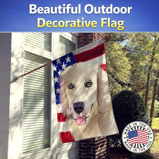 Caroline's Treasures CK6542CHF Golden Retriever Dog American Flag House Flag Large Porch Sleeve Pole Decorative Outside Yard Banner Artwork Wall Hanging, Polyester, House Size, Multicolor