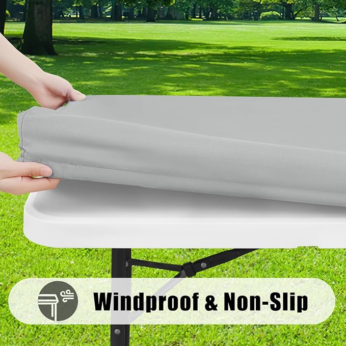Smiry 6 Pack Rectangle Picnic Table Cloth, Waterproof Elastic Fitted Tablecloths, Washable Polyester Rectangular Patio Table Cover for Camping, Indoor and Outdoor (Light Grey, 30"x72")