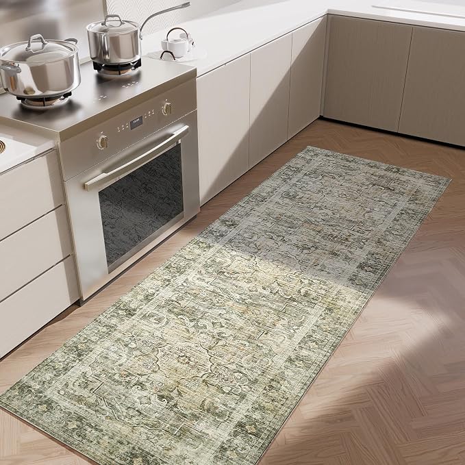 2x6 Washable Rug Runners for Hallways: Kitchen Runner Rug with Rubber Backing Non Slip Soft Faux Wool Low Pile Non Shedding Carpet Runners for Entryway Bedroom Foyer Bathroom Home Office Indoor