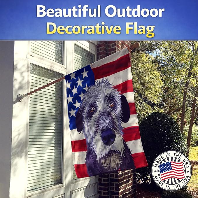 Caroline's Treasures CK6573CHF Irish Wolfhound American Flag House Flag Large Porch Sleeve Pole Decorative Outside Yard Banner Artwork Wall Hanging, Polyester, House Size, Multicolor