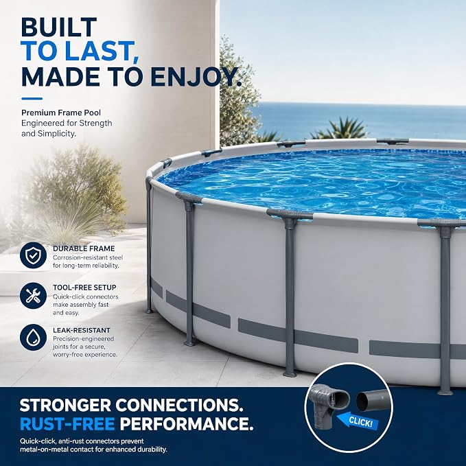 Above Ground Pool 14ft x 48in Steel Frame w/Pump Ladder Cover | 15x48ft, steel frame rust-proof, tool-free setup, 1000gal timer pump, ladder, cover, spare filter. 3-layer PVC liner.
