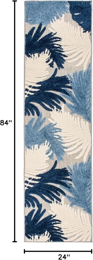 Rugshop Lucca Contemporary Floral Indoor/Outdoor Runner Rug 2' x 7' Navy