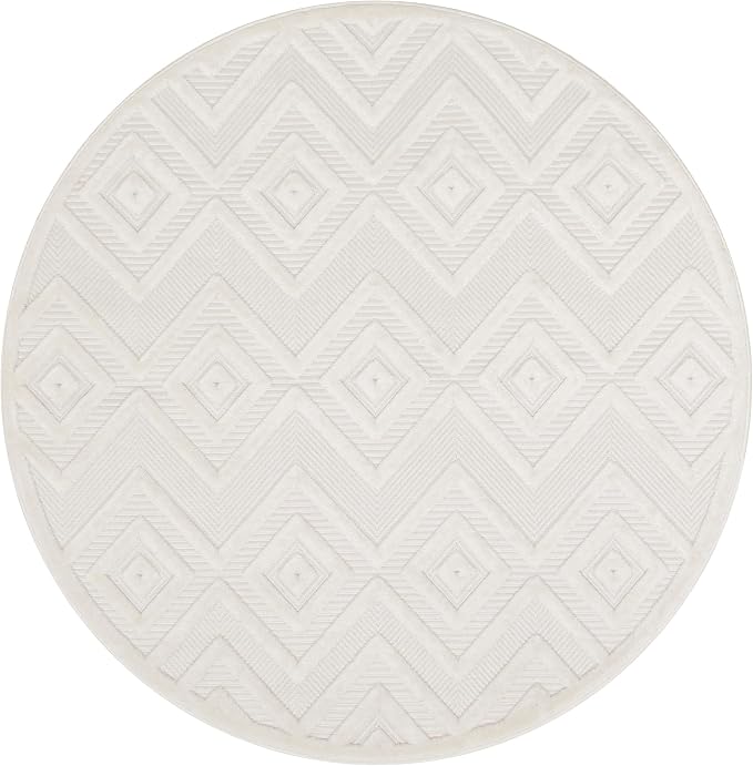 Nourison Home Versatile Ivory White 4' x Round Area Rug - Easy Clean, Non Shedding, Bed Room, Living Room, Dining Room, Kitchen (4' x Round)