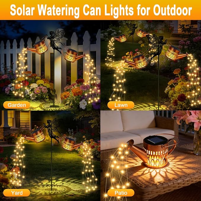 2 Pack Solar Watering Can Lights, Fairy Solar Garden Lights Outdoor Decoration, Waterproof Hanging Lantern Landscape Light for Yard Patio Lawn, Gardening Gifts for Mom Grandma (Warm White)