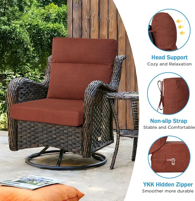 Outdoor Patio Chair Cushions 44x21x3.5 inch, Set of 2 Thicken Comfy Cushions for Rocker Non Slip Fade Shield Water Repellent High Back with Ties, Terra Cotta