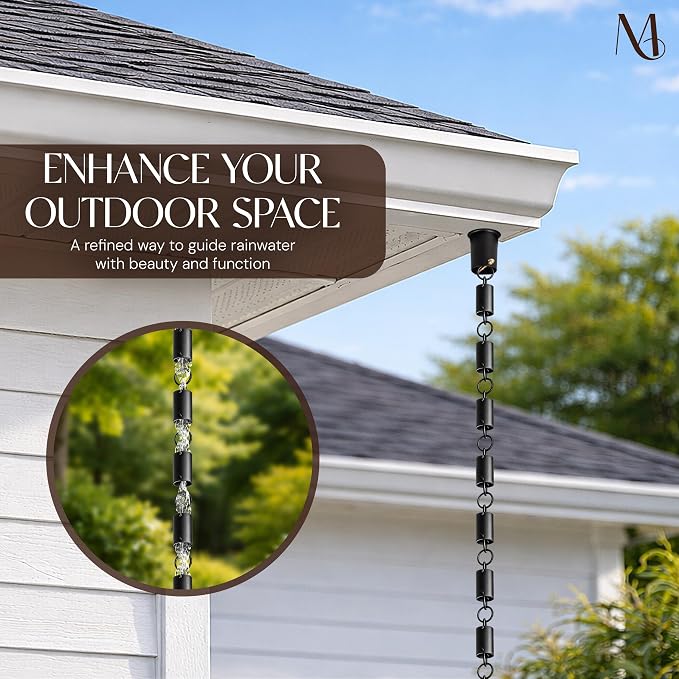 Monarch Rain Chains Aluminum Cylinder Rain Chains for Gutters – 8.5 ft Decorative Rainchain Outdoor Durable Heavy Duty Gutter Chain Downspout, Modern Rainchains for Outside - Black, Cylinder