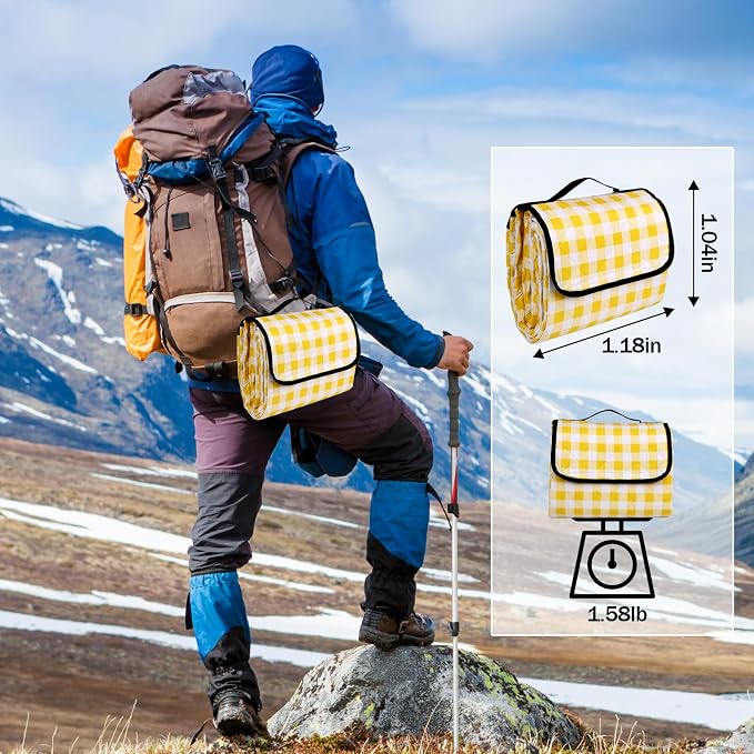 Wapodeai Outdoor Picnic Blanket, 60''x 80'' Waterproof Camping Blanket | Durable and Spacious, Foldable and Portable for Families, Perfect for Hiking/Beach/Park, and Nature Excursions(Yellow)