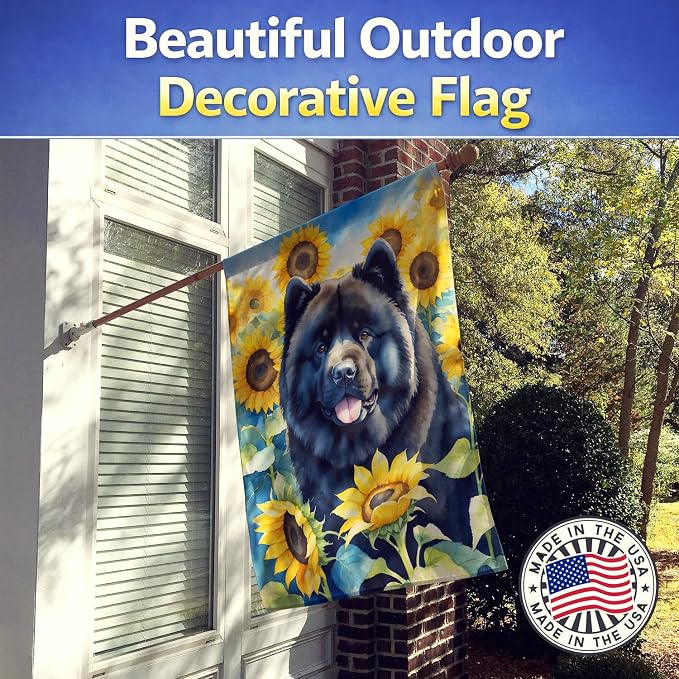 Caroline's Treasures DAC6054CHF Chow Chow in Sunflowers House Flag Large Porch Sleeve Pole Decorative Outside Yard Banner Artwork Wall Hanging, Polyester, House Size, Multicolor