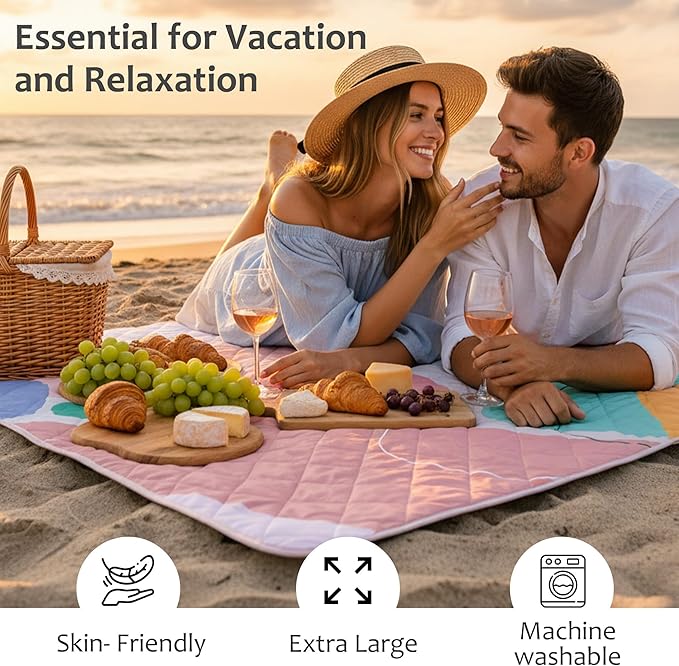 Exclusivo Mezcla Extra Large Waterproof Picnic Blankets 3 Layer, Sandproof and Foldable Outdoor Blanket for Beach Camping, Park and Travel