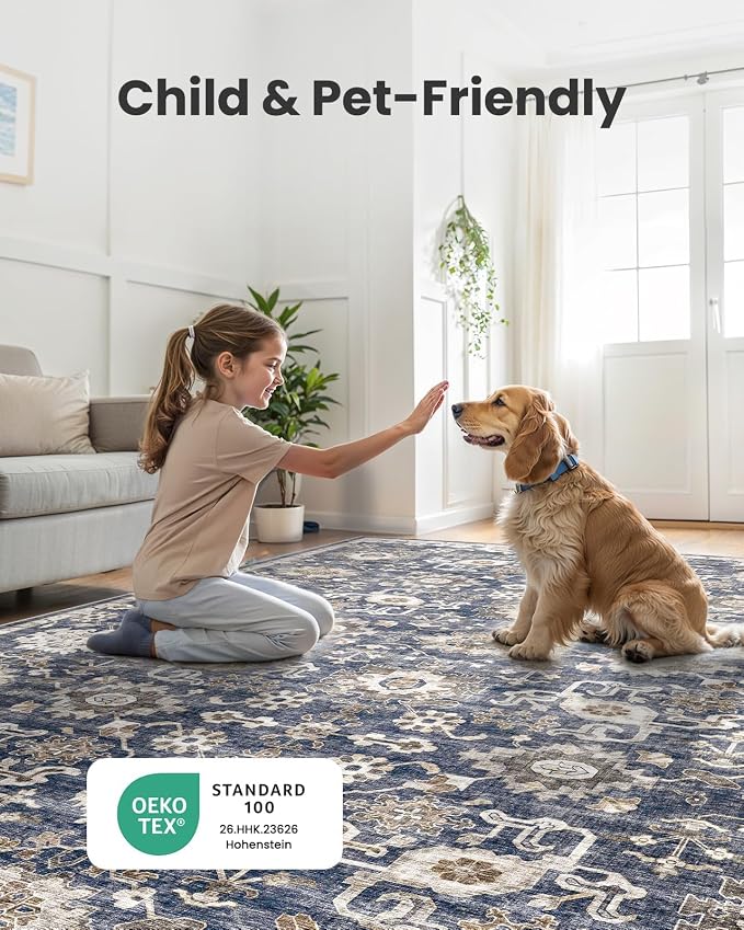 AMADA HOMEFURNISHING 2x5 Washable Runner Rug, Low-Profile Kitchen Rugs with Non-Slip Backing & Durable Edge Binding, Vintage Entryway Runner Rug for Bedroom & Hallway