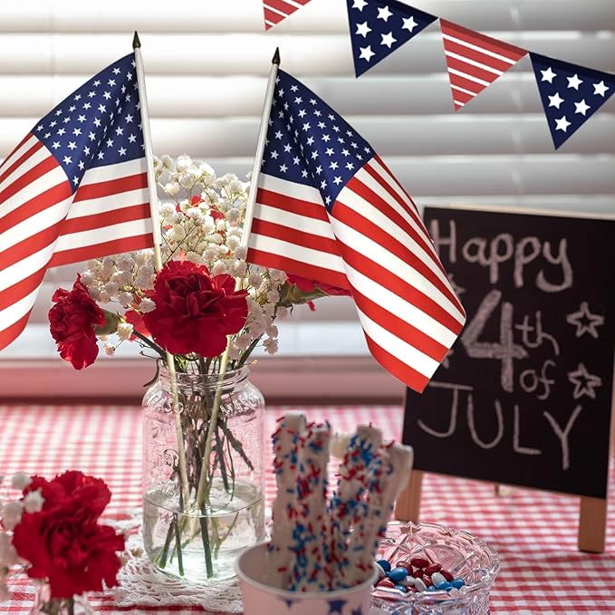 12x18 Inch American Flags on Stick - Patriotic American Flags for Outside, USA Stick Flag Perfect for Independence Day, Memorial Day, 4th of July Decorations (24)