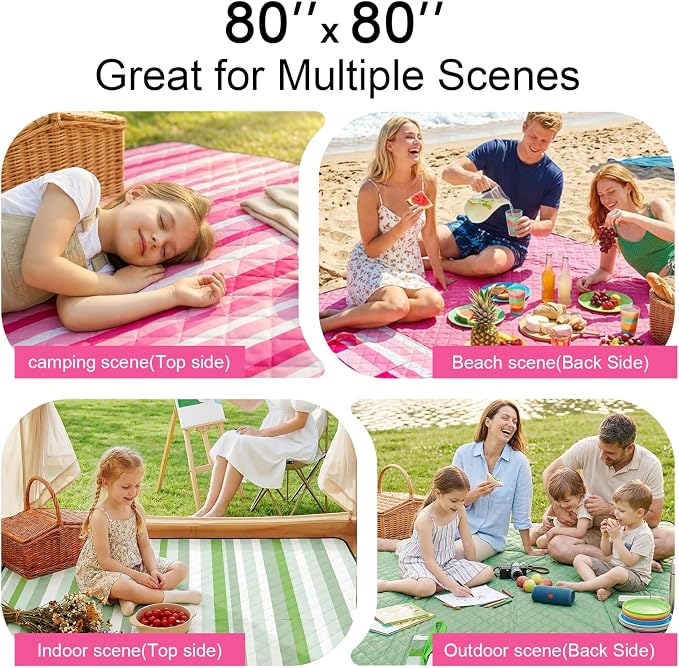 2 in 1 Tote Picnic Blanket Waterproof Outdoor Camping Mat,Large Capacity Beach Blanket 80''x80'' 7 Layers Easy to Foldable and Carry.