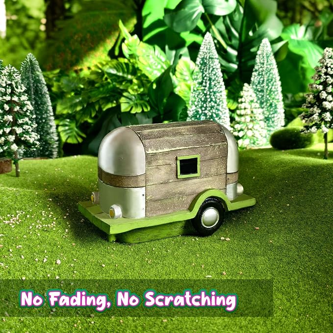 DONABELA Fairy Garden House Vintage Car with Wood Door & Window Resin Outdoor Indoor Decor Figurine for Patio Yard Lawn Unique Gift