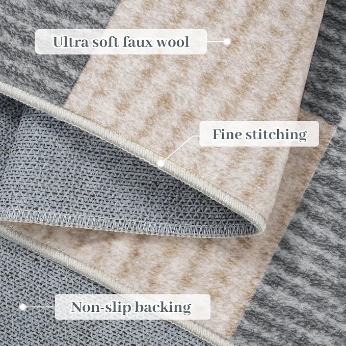 LIVEBOX 3x5 Washable Area Rug Checkered Clearance, Non-Slip Small Entryway Rug Grey Farmhouse Neutral Classic Geometric Boys Rug for Bedroom Living Room Low-Pile Carpet for Indoor Kitchen(Grey 3'x5')