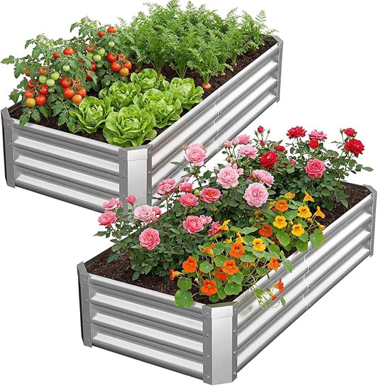 2Packs 4x2x1 FT Galvanized Raised Garden Beds Outdoor, Planter Raised Beds for Gardening, Vegetables, Flowers, Metal Garden Box, Deep Plant Flower pots Outdoor