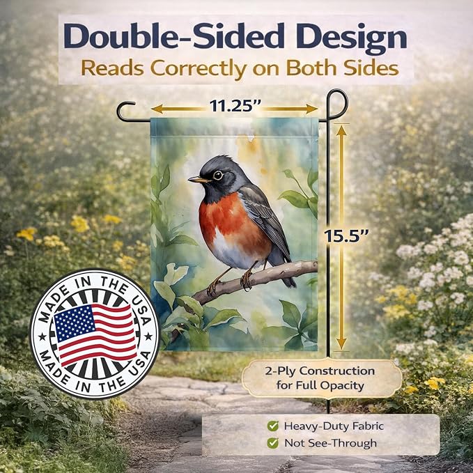 Caroline's Treasures Wisconsin American Robin Garden Flag Mailbox Flag Decorative Yard Flag Banner Outside Patio Artwork Yard Flower Beds, Garden Size, Multicolor