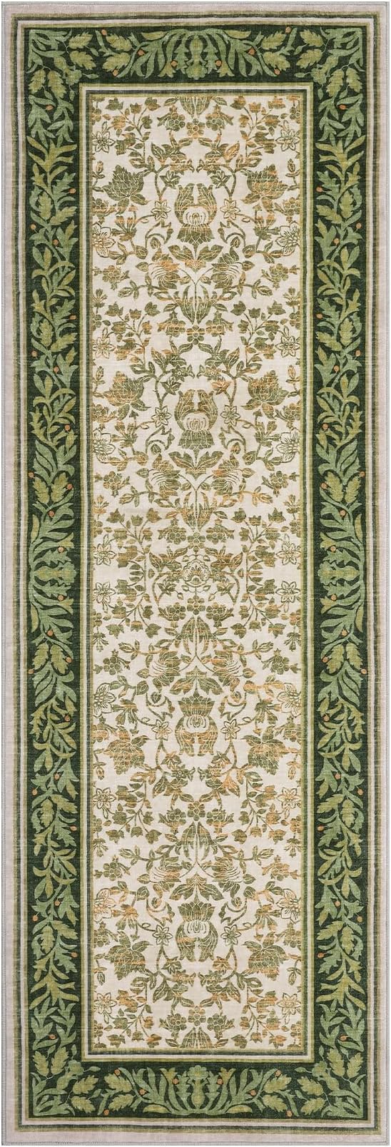 GarveeHome 2x6 Runner Rug Non Slip Washable Runners for Hallway Light Green | Boho Vintage Runner Rugs with Rubber Backing Soft Low-Pile Stain Resistant Indoor Long Carpet for Kitchen Entryway Bedroom