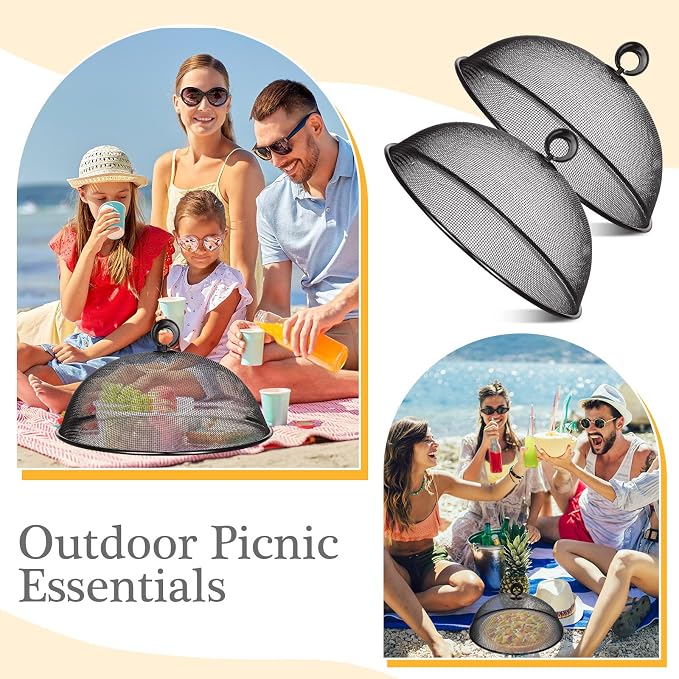 Gerrii 6 Pcs Metal Mesh Food Cover Outdoor Mesh Food Tents Dome Screen Plate Covers for Dinner Plates Reusable Fruit Fly Nets Picnic Umbrella for Table, BBQ, Camping, Party(Black,11 Inch)
