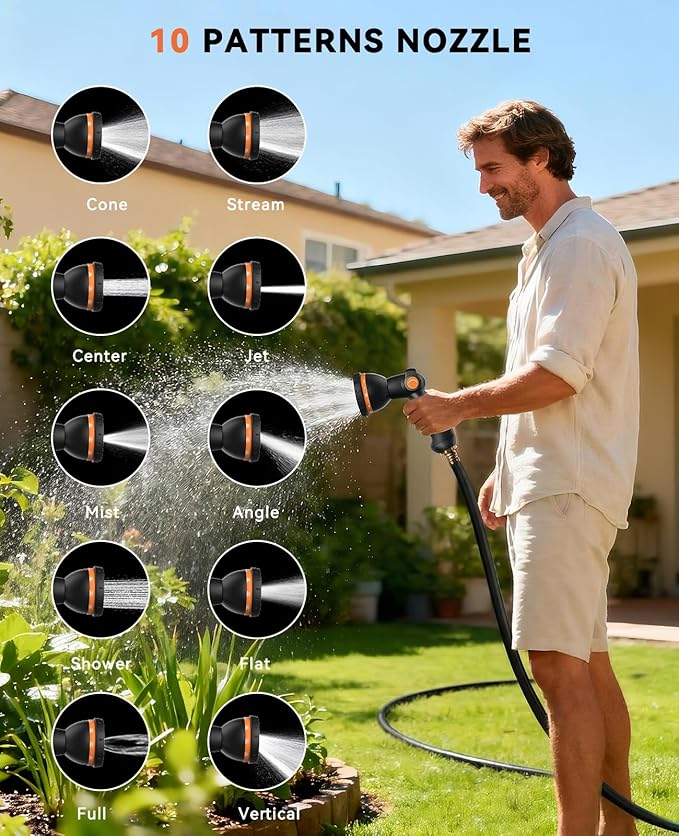 SUNPOW Retractable Garden Hose Reel - 1/2 inch x 115ft Heavy Duty Wall Mounted Hose Reel with 3/4 inch Brass Fitting & 10 Sprayer Nozzle - Any Length Lock, Auto Rewind System, 180°Swivel Bracket- Grey