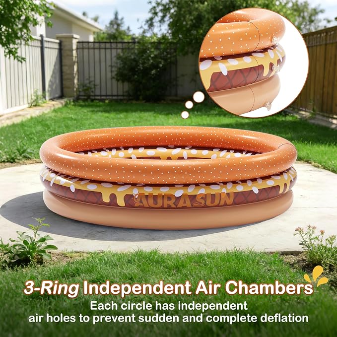 Inflatable Baby Pool Small Kiddie Swimming Pool, 3 Rings Round Pad Pool for Kids & Toddler, 48"X12" Portable Indoor Ball Pit Toys, Outdoor Water Play for Girl/Boy, Brown