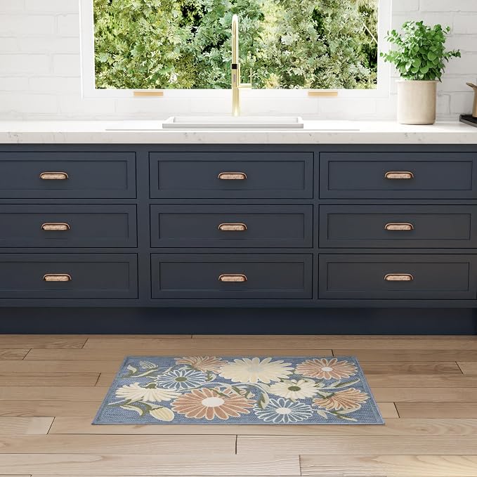 Nourison Home Aloha Blue Sage 2'8" x 4' Area Rug - Easy Clean, Non Shedding, Bed Room, Living Room, Dining Room, Kitchen (3' x 4')