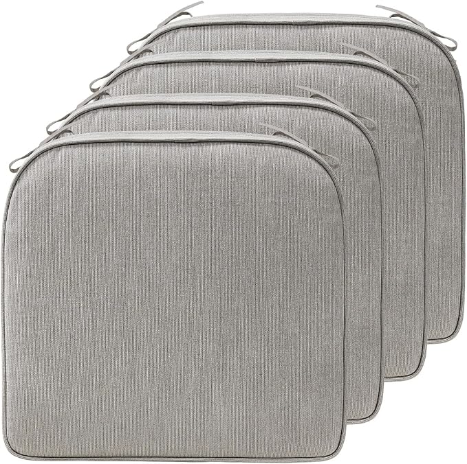 17 x 16 Inch Sunbrella Outdoor Chair Cushions with Tie Straps, Set of 4 Thick Water Repellent Round Patio Chair Pads for Garden Lawn Patio Furniture, Specrtum Pebble