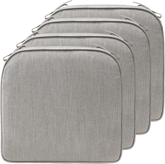 17 x 16 Inch Sunbrella Outdoor Chair Cushions with Tie Straps, Set of 4 Thick Water Repellent Round Patio Chair Pads for Garden Lawn Patio Furniture, Specrtum Pebble