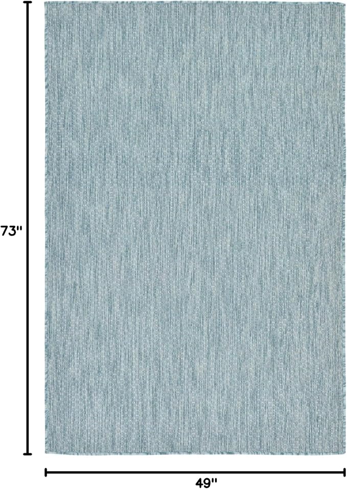 Unique Loom Collection Casual Transitional Solid Heathered Indoor/Outdoor Flatweave Area Rug (4' 1" x 6' 1" Rectangle, Aquamarine/Ivory)